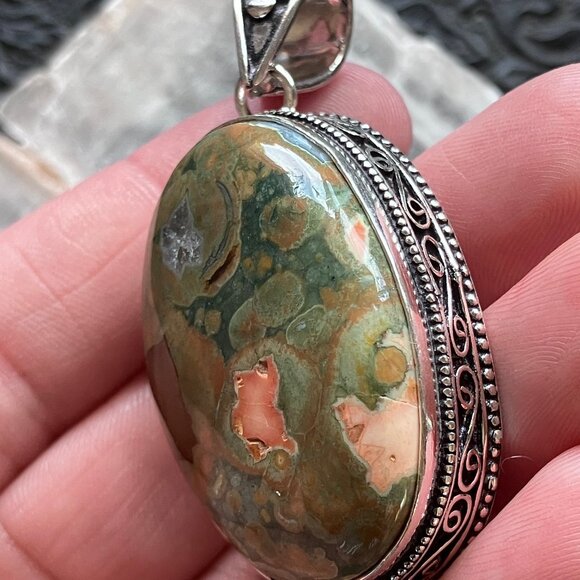 Rainforest Jasper Rhyolite Rock Crystal Stone Jewelry Pendant - Picture 7 of 8